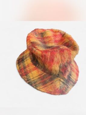Maurices Red & Yellow Fuzzy Plaid Bucket Hat